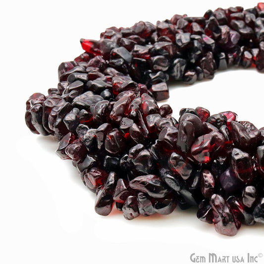 Garnet Chip Beads, 34 Inch, Natural Chip Strands, Drilled Strung Nugget Beads, 7-10mm, Polished, GemMartUSA (CHGT-70004)