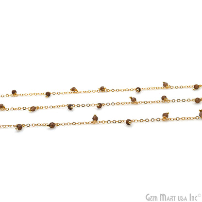 Smoky Topaz Faceted Beads 3-4mm Gold Plated Cluster Dangle Chain