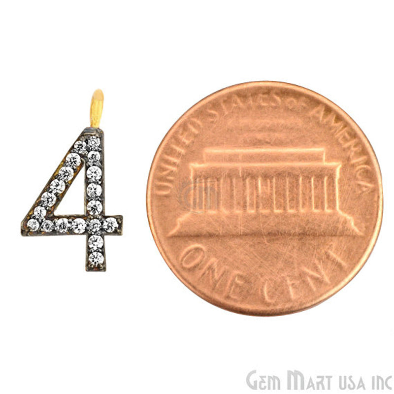 4' Numbering CZ Pave Gold Vermeil Charm for Bracelet & Pendants - GemMartUSA