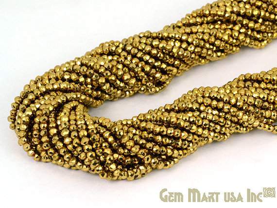 Yellow Pyrite Rondelle Beads,...