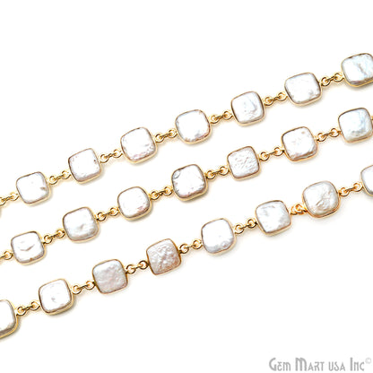 Pearl 15mm Square Bezel Link Gold Plated Continuous Connector Chain