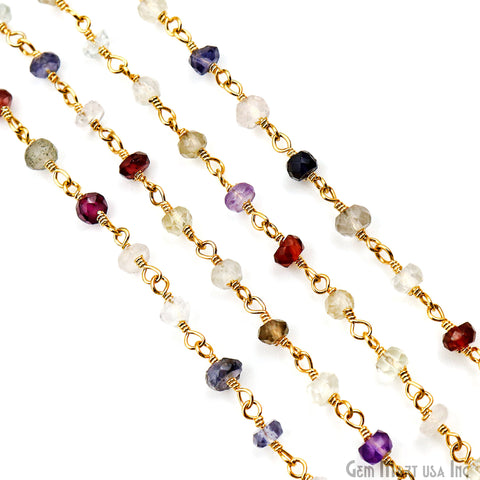 Multi Color Zircon Faceted Beads 3-3.5mm Gold Plated Gemstone Rosary Chain