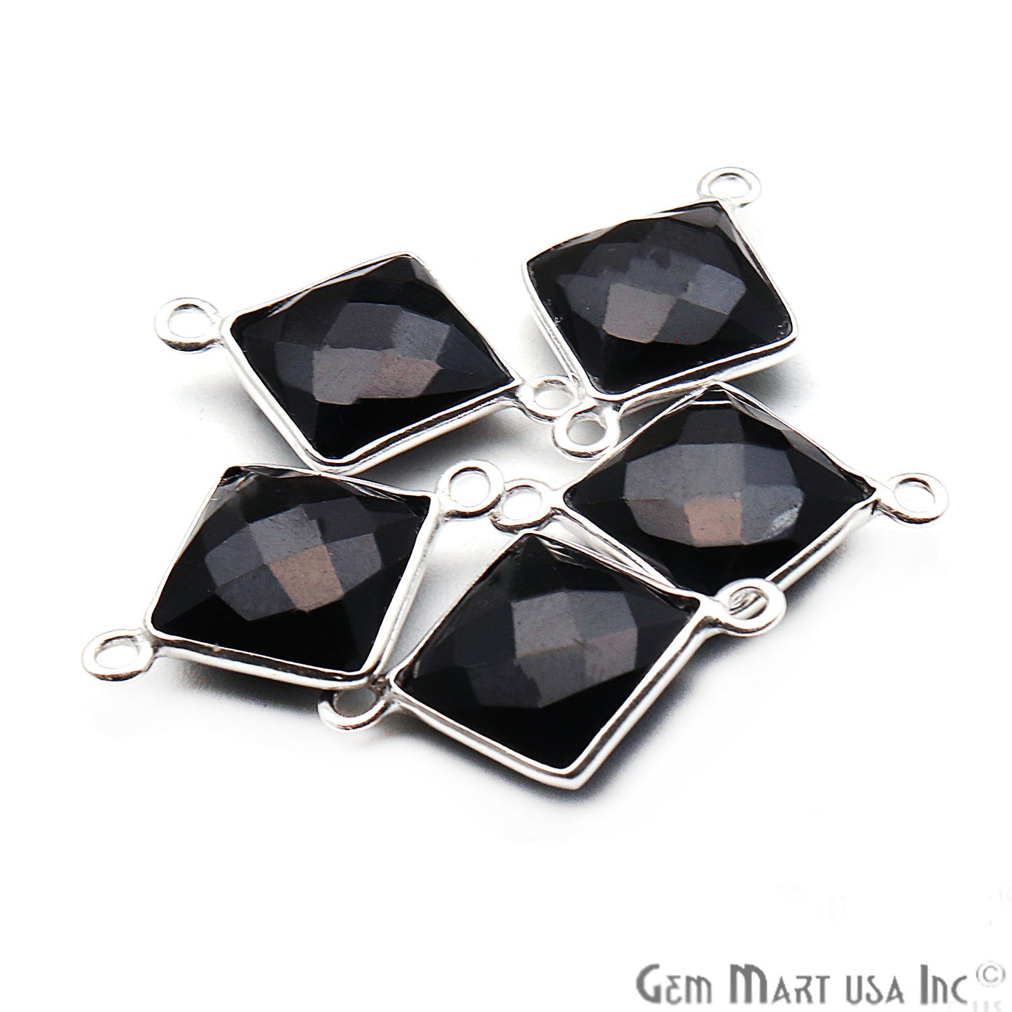 Black Onyx 10mm Square Silver Double Bail Bezel Connector - GemMartUSA