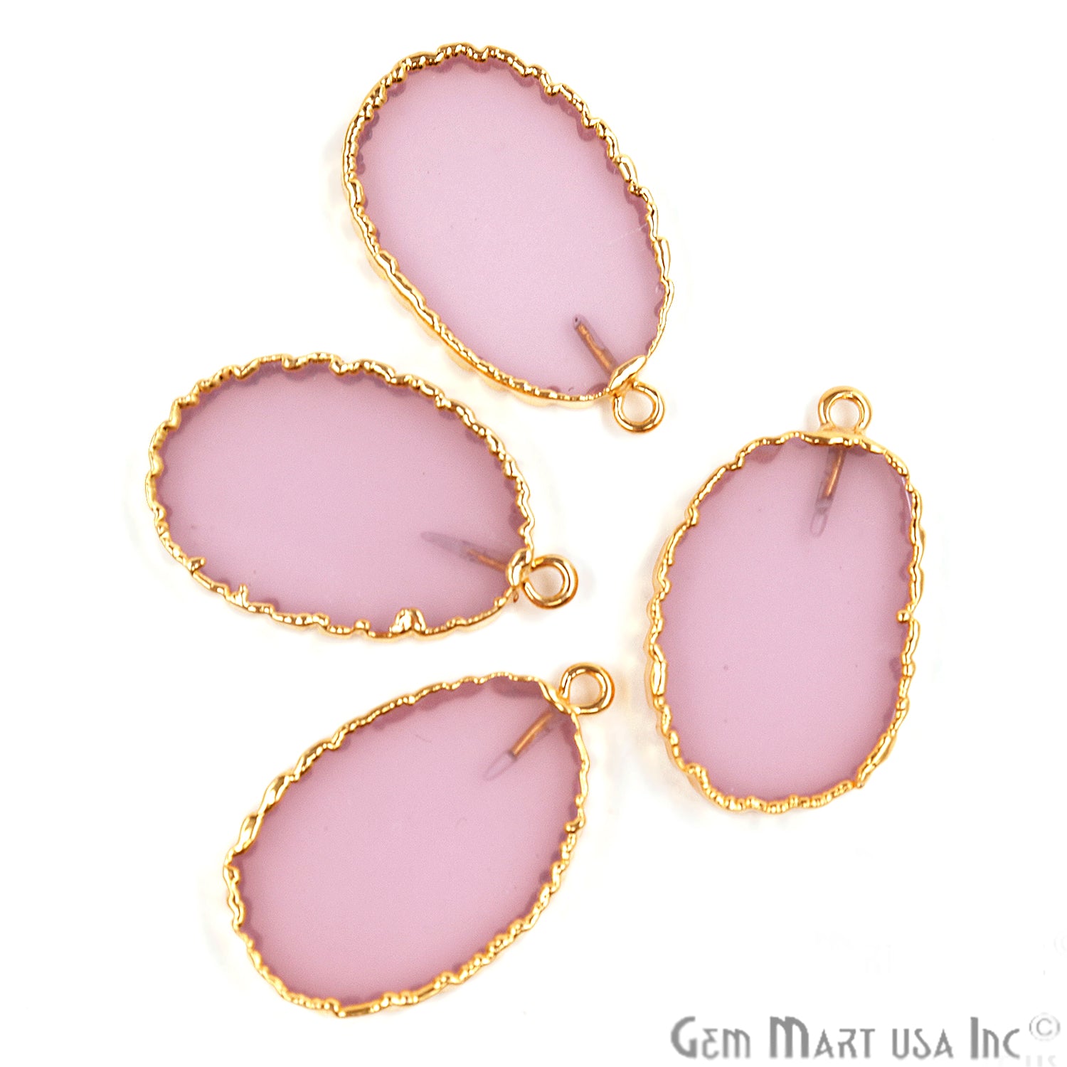 Rose Chalcedony Oval 30x18mm Gold Electroplated Gemstone Connector - GemMartUSA