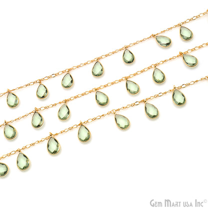 Green Amethyst Pears Gold Bezel Connector Dangle Rosary Chain