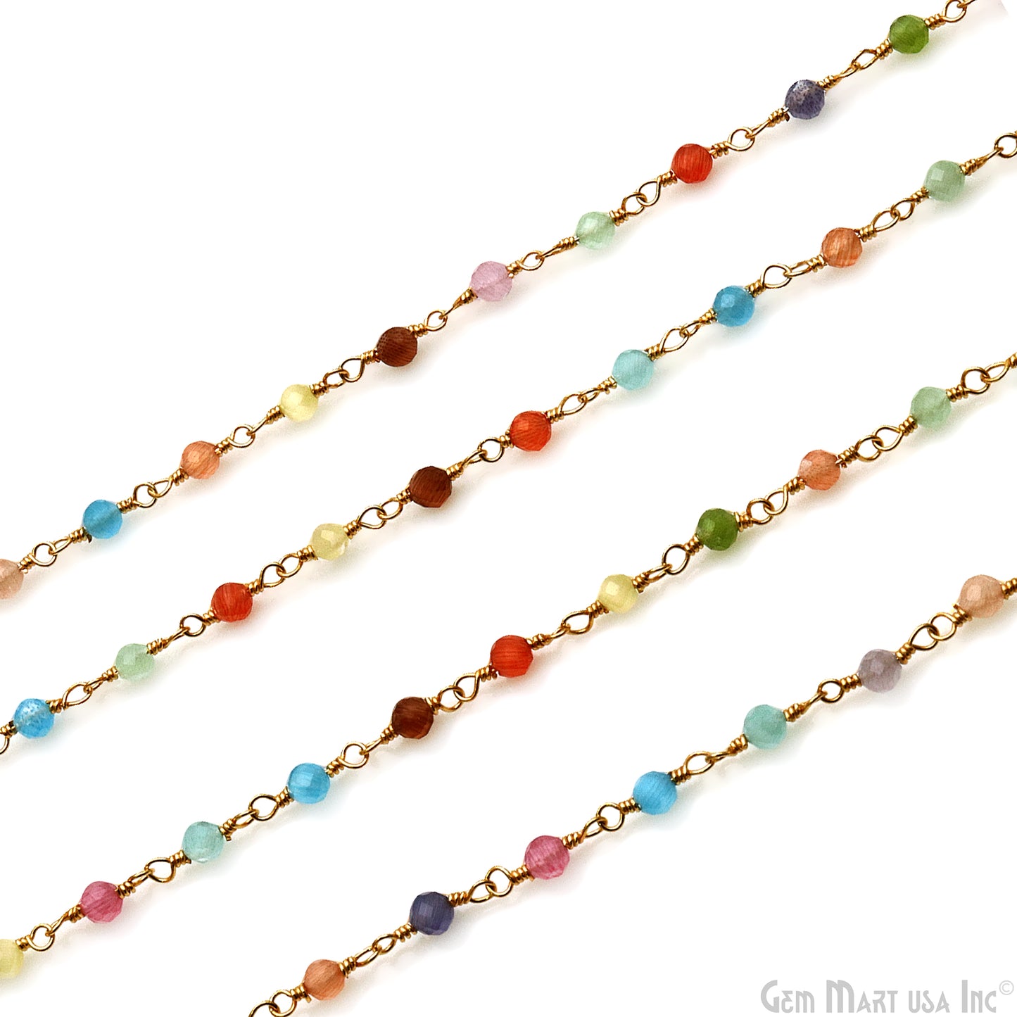 Multi Color Faceted 3-3.5mm Gold Wire Wrapped Rosary Chain