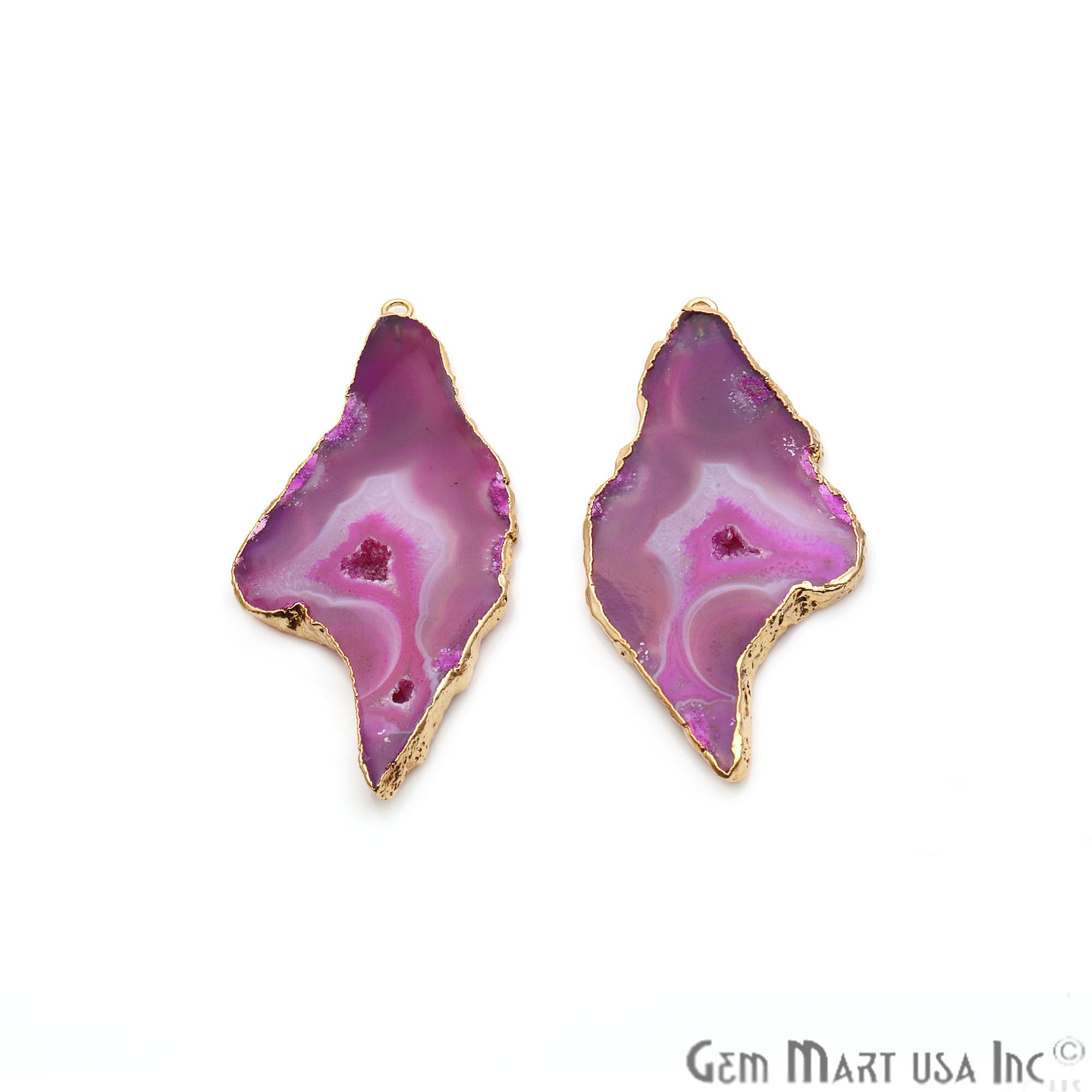 Agate Slice 60x29mm Organic Gold Electroplated Gemstone Earring Connector 1 Pair - GemMartUSA