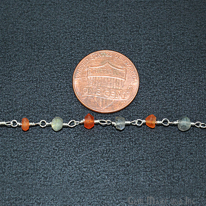 Carnelian With Labradorite Gemstone Beaded Silver Wire Wrapped Rosary Chain