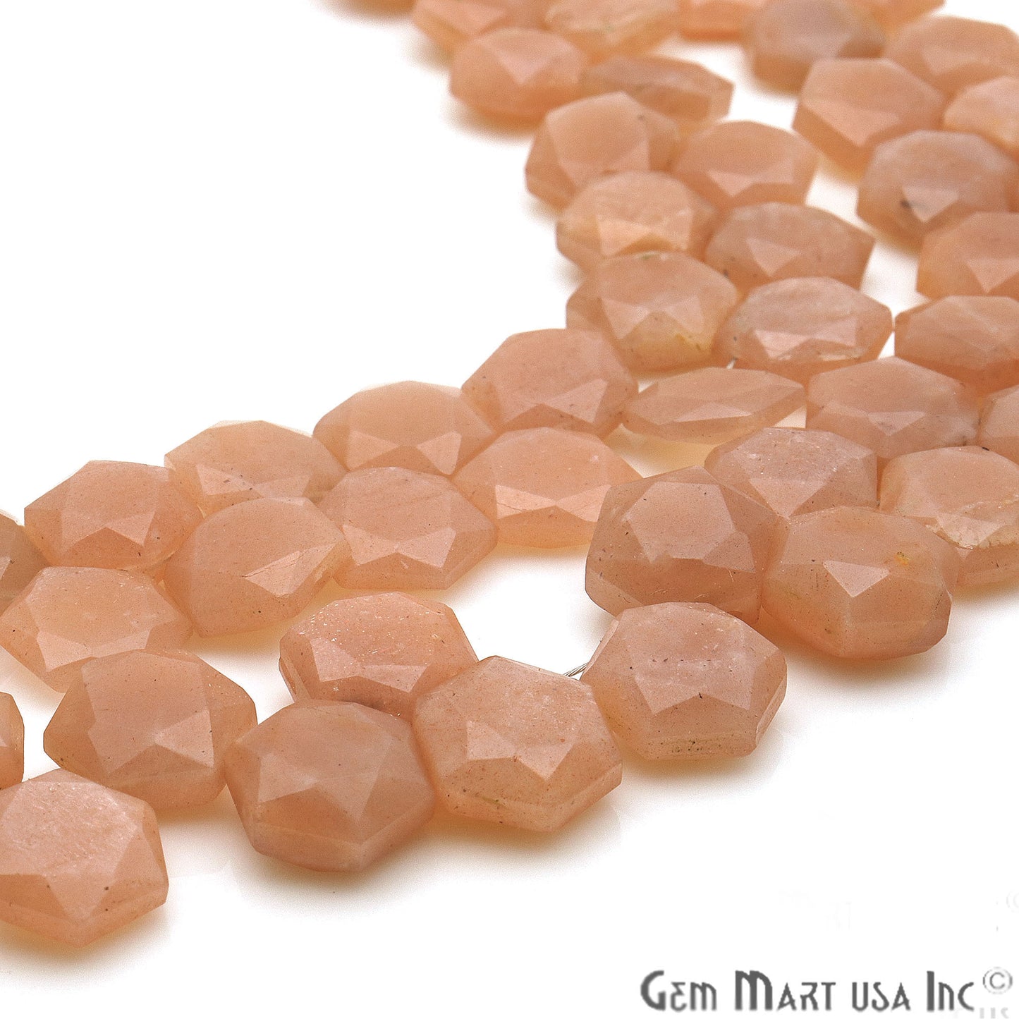 Peach Moonstone Hexagon 13x11mm Crafting Beads Gemstone Briolette Strands 8 Inch - GemMartUSA