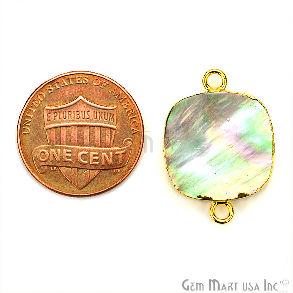 Abalone 16mm Square Shape Gold Electroplated Double Bail Gemstone Connector - GemMartUSA