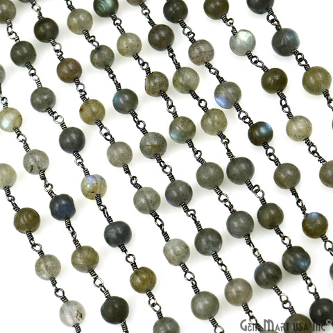 Labradorite 7-8mm Oxidized Cabochon Beads Rosary Chain