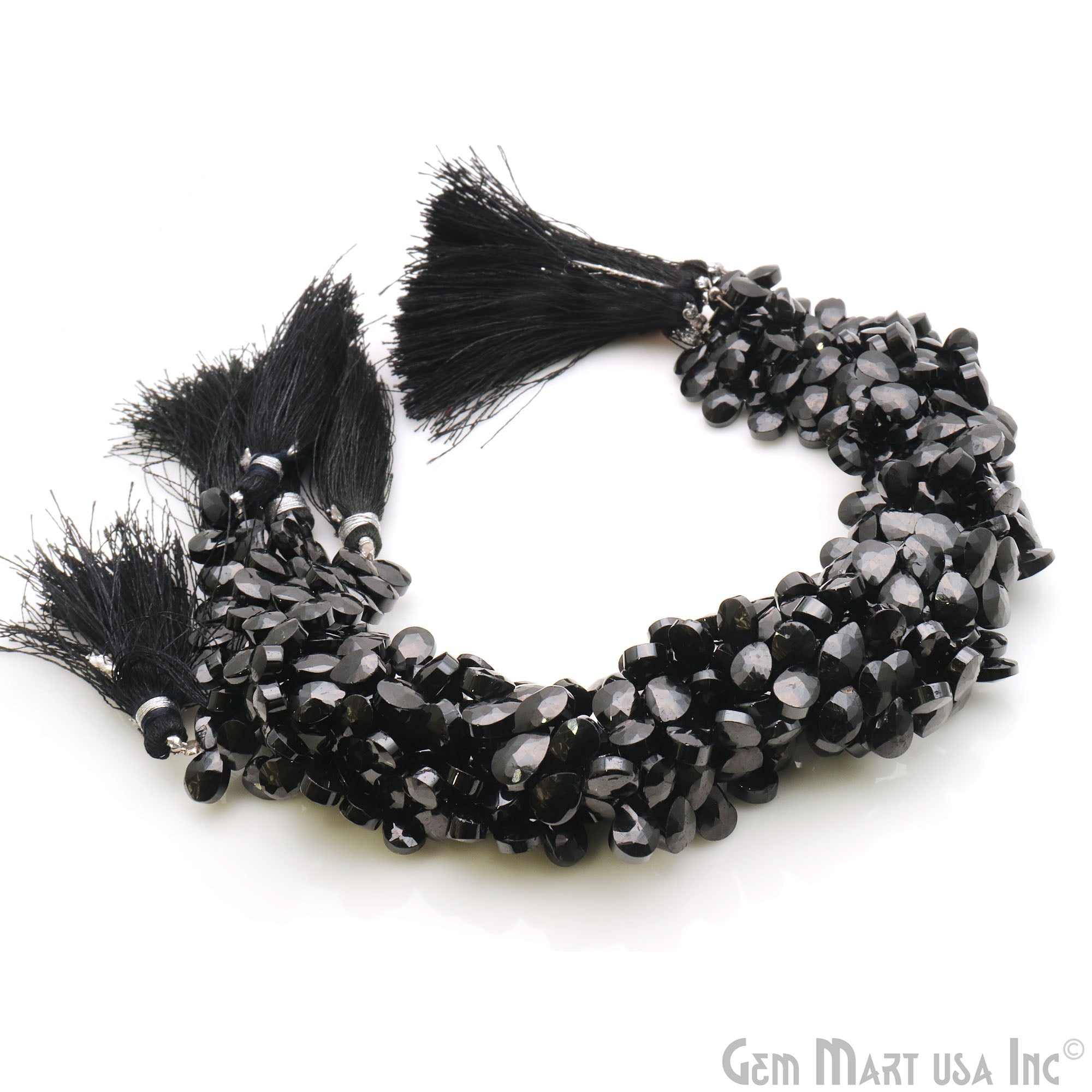Black Spinel Briolette Faceted Gemstone 8x6mm Rondelle Beads - GemMartUSA