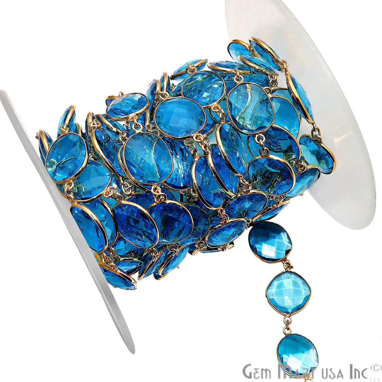 Blue Topaz Bezel Gold Plated 10-15mm Continuous Connector Chain - GemMartUSA