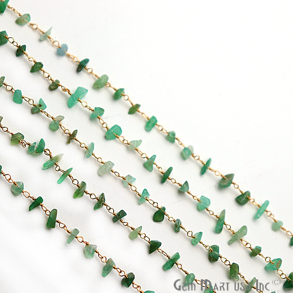 Chrysoprase Nugget Chip Gold Plated Wire Wrapped Beaded Rosary Chain - GemMartUSA