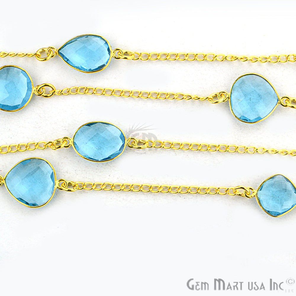 Blue Topaz 10-15mm Gold Plated Link Bezel Connector Chain - GemMartUSA (764144910383)