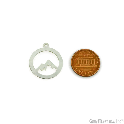 Mountain Shape Round Laser Charm Silver Plated 25x21.7mm Finding Charm Connector