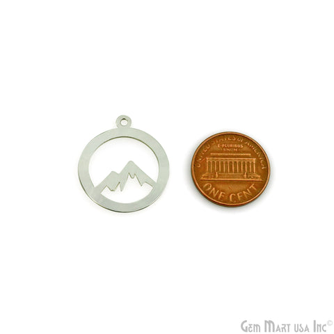 Mountain Shape Round Laser Charm Silver Plated 25x21.7mm Finding Charm Connector