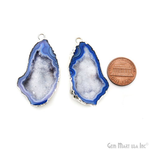 Geode Druzy 26x40mm Organic Silver Electroplated Single Bail Gemstone Earring Connector 1 Pair