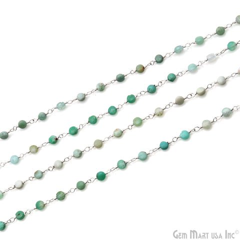 Chrysoprase Faceted Coin 3-4mm Silver Wire Wrapped Rosary Chain