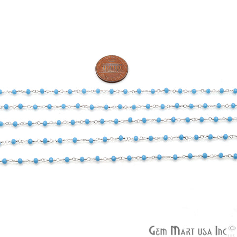 Aqua Chalcedony Gemstone Silver Wire Wrapped Bead Rosary Chain - GemMartUSA