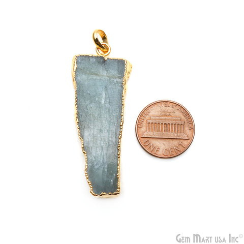 Aquamarine Free Form shape 50x19mm Gold Electroplated Gemstone Single Bail Pendant