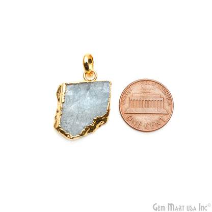 Aquamarine Free Form shape 26x19mm Gold Electroplated Gemstone Single Bail Pendant