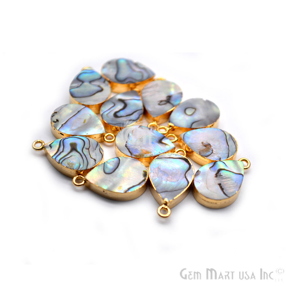 Abalone Shell 12x16mm Pears Shape Gold Electroplated Gemstone Connector - GemMartUSA