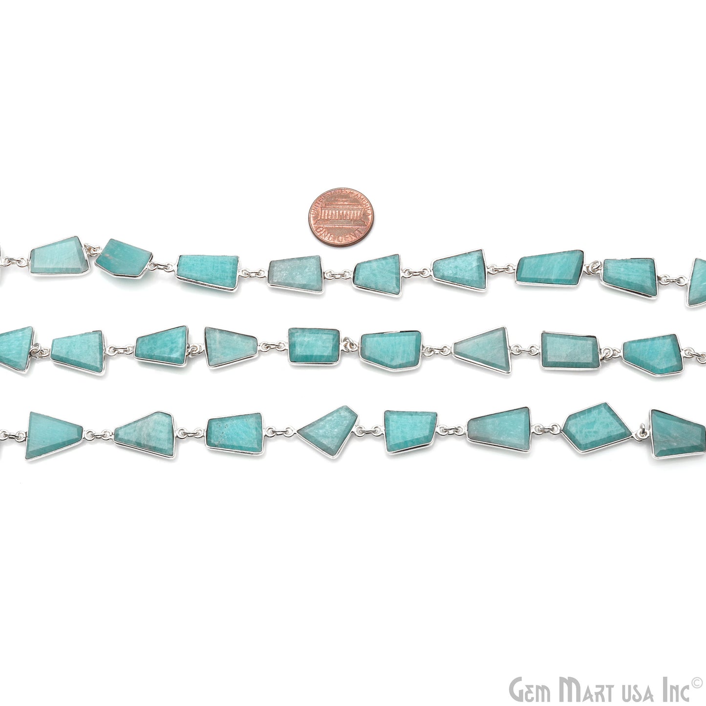 Amazonite 10-15mm Faceted Free Form Silver Bezel Connector Chain