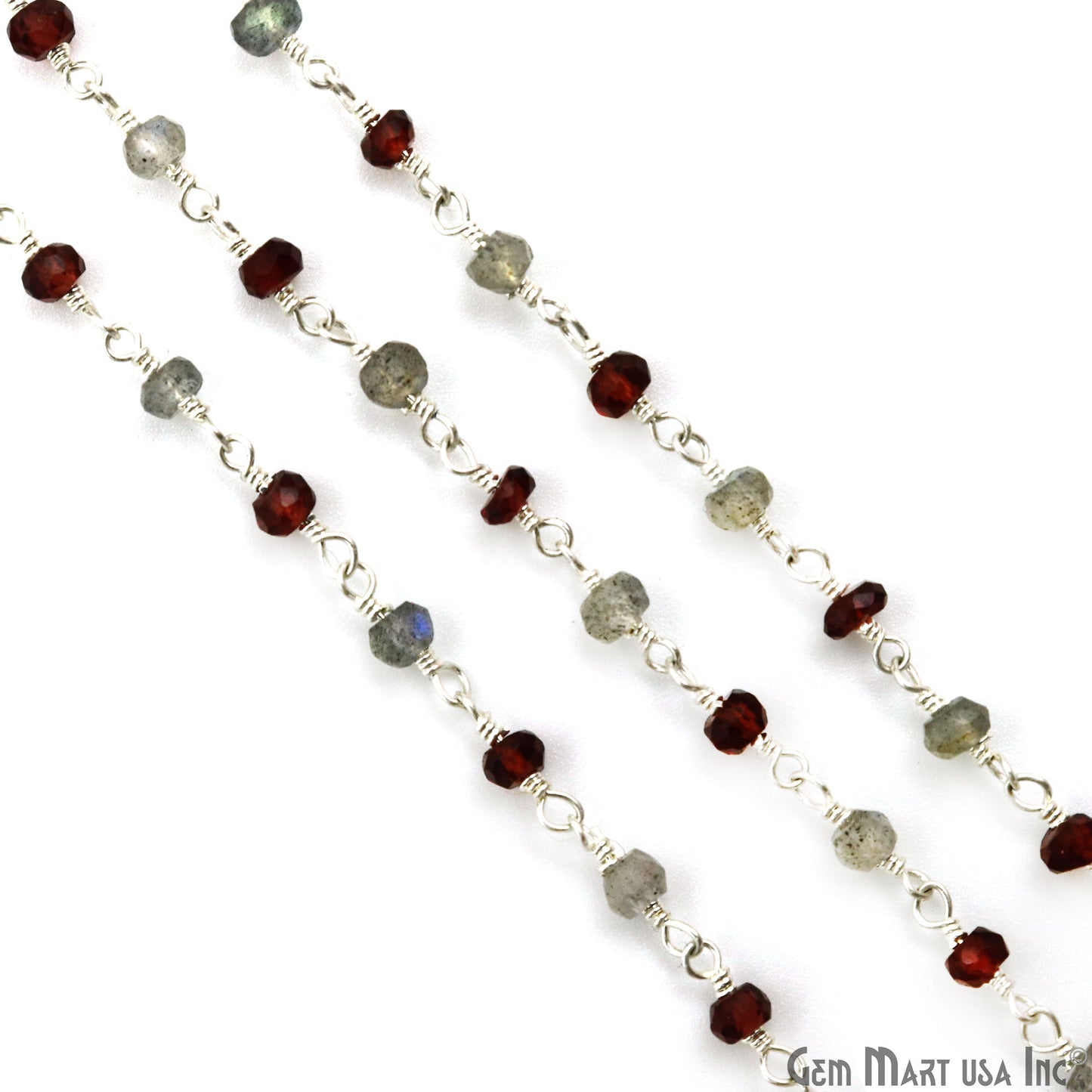 Garnet & Labradorite Faceted Beads 3-3.5mm Silver Plated Gemstone Rosary Chain