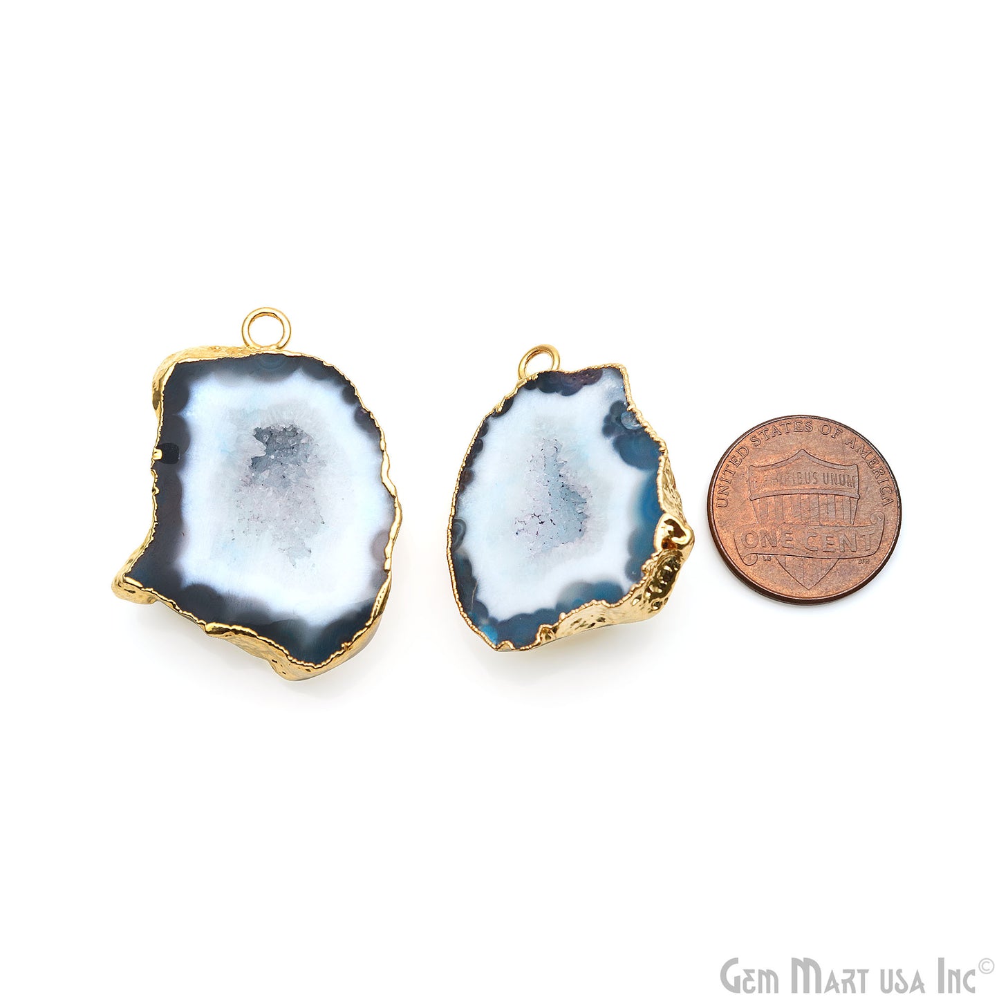 Geode Druzy 36x23mm Organic Gold Electroplated Single Bail Gemstone Earring Connector 1 Pair