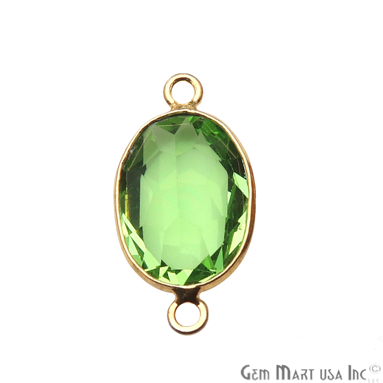 Peridot Gemstone 10x14mm Oval Shape Gold Plated Bezel Connector - GemMartUSA