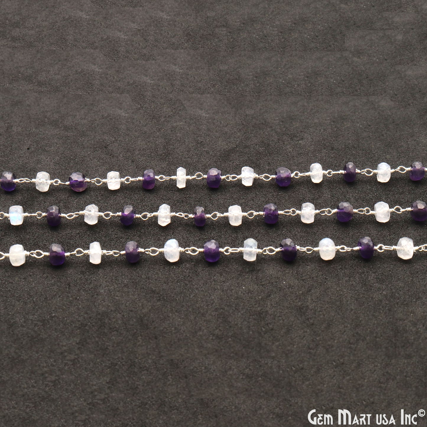 Amethyst & Rainbow 5-6mm Beads Silver Wire Wrapped Rosary Chain