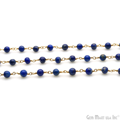 Lapis Cabochon 4mm Gold Wire Wrapped Rosary Chain