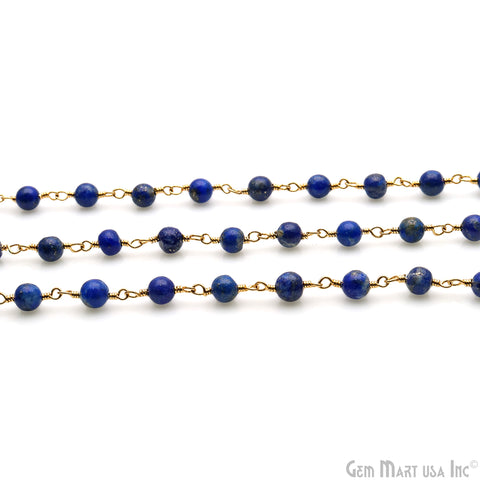 Lapis Cabochon 4mm Gold Wire Wrapped Rosary Chain