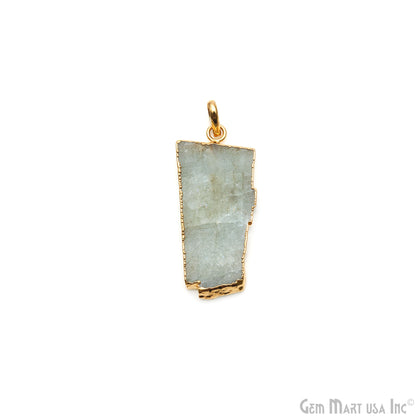 Aquamarine Free Form shape 42x18mm Gold Electroplated Gemstone Single Bail Pendant