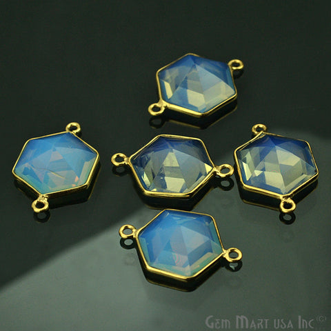 Opalite 15x22mm Hexagon Double Bail Gold Plated Gemstone Connector