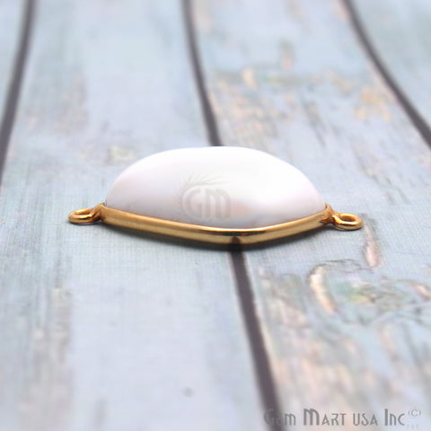 White Agate Cabochon 27x15mm Free Form Gold Plated Gemstone Charm Connector - GemMartUSA