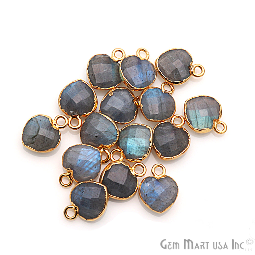 Labradorite 10mm Heart Shape Gold Electroplated Gemstone Connector - GemMartUSA