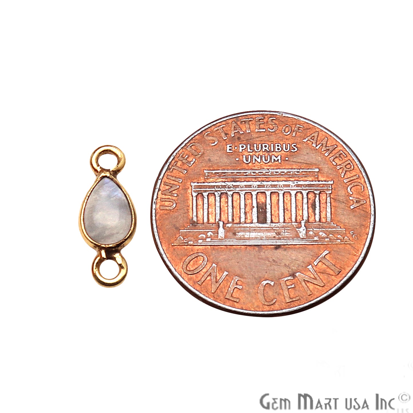 Rainbow Moonstone Cabochon 6x4mm Pear Shaped Gold Plated Bezel Connector (Pick Your Bail) - GemMartUSA