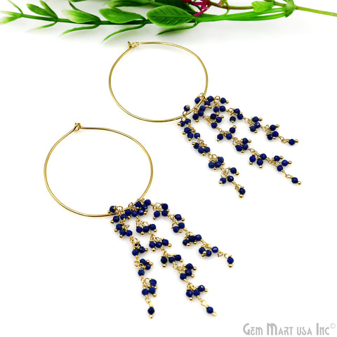 DIY Gemstone Gold Plated Hoop 36x31mm Beads Dangle Earrings