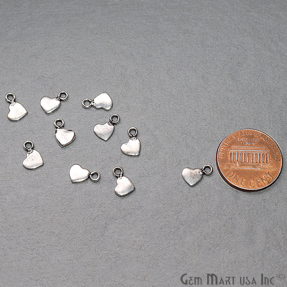 5pc Lot Heart Shape Oxidized 9x6mm Charm For Bracelets & Pendants - GemMartUSA