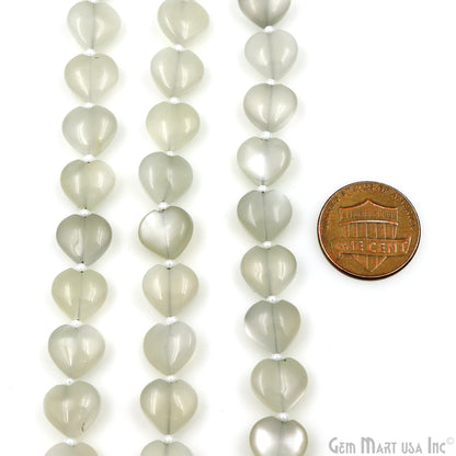 White Chalcedony Heart Beads, 7 Inch Gemstone Strands, Drilled Strung Briolette Beads, Heart Shape, 10mm