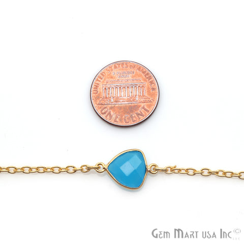 Sky Blue Chalcedony 10mm & Crystal 5mm Gold Plated Bezel Link Connector Chain - GemMartUSA