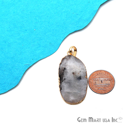 DIY Rough Rainbow Moonstone Gold Electroplated Single Bail Gemstone Pendant