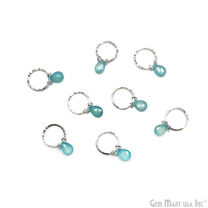 Aqua Chalcedony Pears 20mm Hoop Silver Wire Wrapped Gemstone Connector 1pc