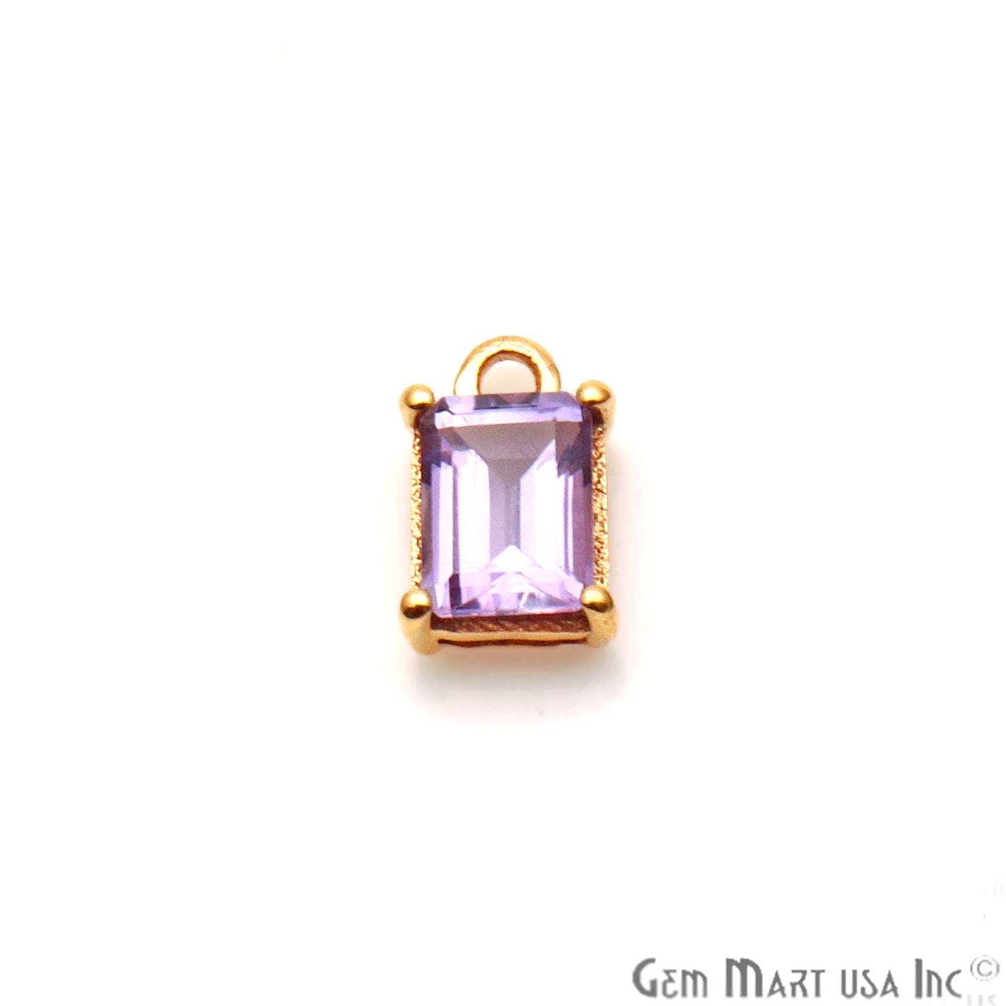 Amethyst 6x8mm Rectangle Gold Plated Prong Setting Single Bail Gemstone Connector - GemMartUSA