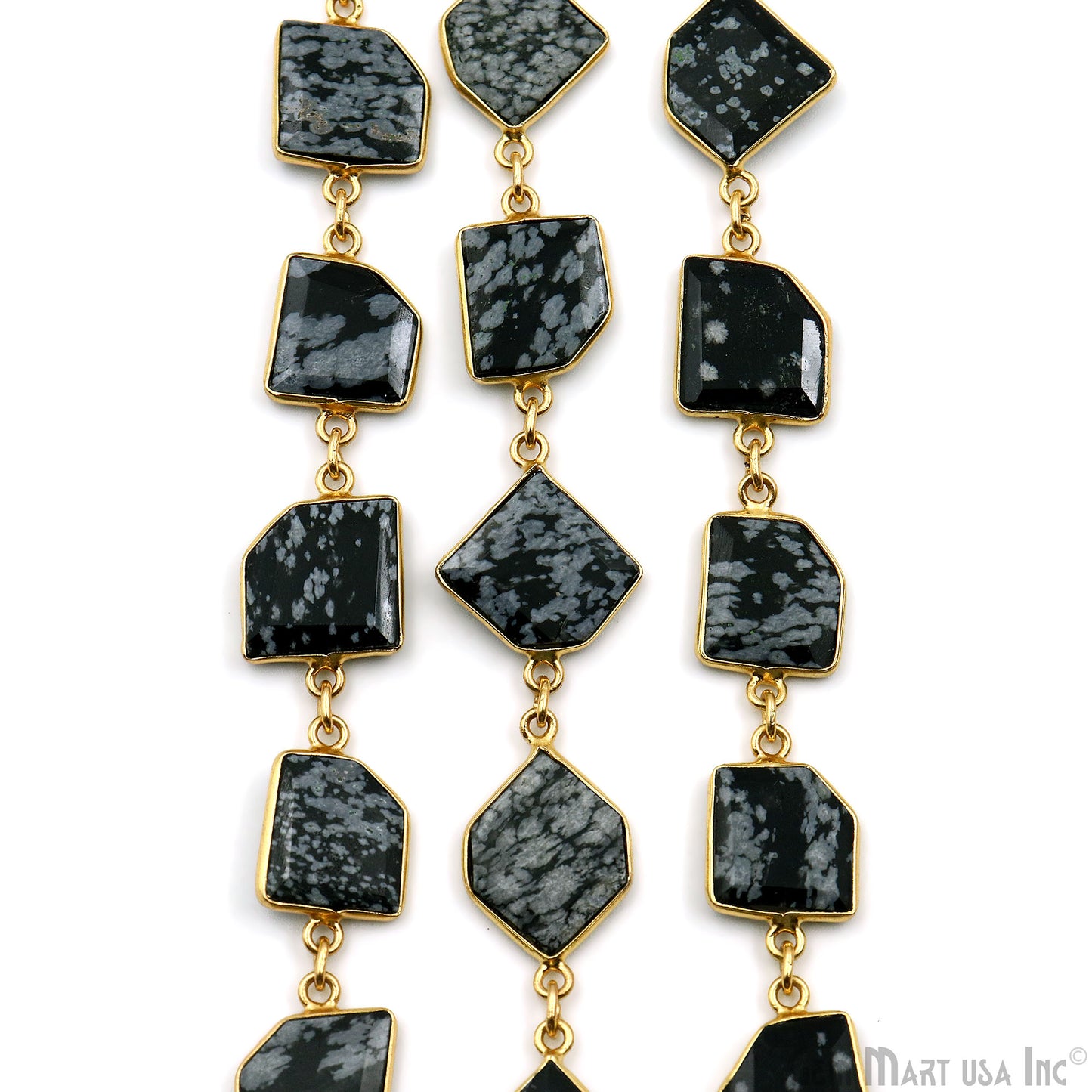 Black Obsidian 10-15mm Faceted Free Form Gold Plated Bezel Connector Chain