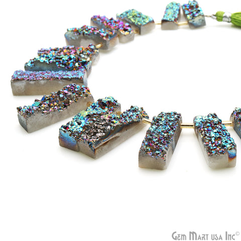 Green Druzy Rectangle Beads, 8 Inch Gemstone Strands, Drilled Strung Briolette Beads, Rectangle Shape, 25X8mm