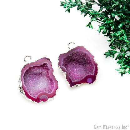 Geode Druzy 25x31mm Organic Silver Electroplated Single Bail Gemstone Earring Connector 1 Pair