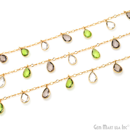 Peridot & Crystal Pears Gold Bezel Connector Dangle Rosary Chain